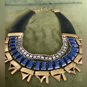 Stella & Dot | Natalie - Leather- Cobalt - Gold Statement reversible Necklace